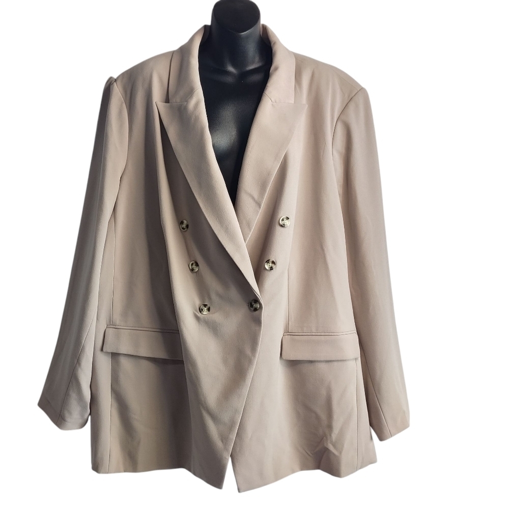 Nine West Blazer Women's Beige Double Breasted Plus Size Blazer Jacket Sz 4X NWT